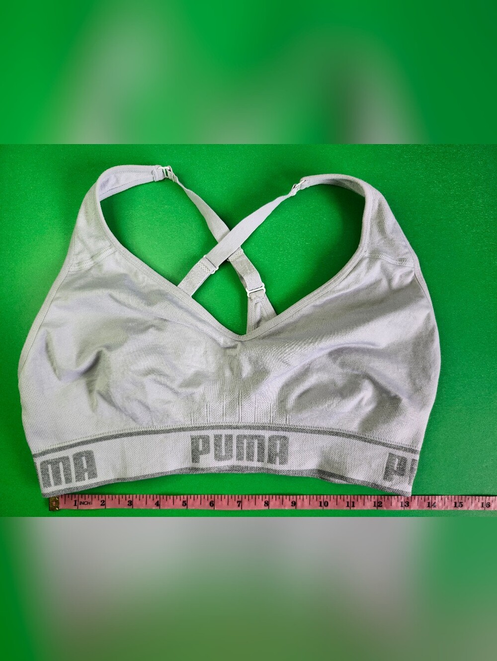 PUMA Light Gray Seamless Sports Bra with Crisscross Straps Adjustable Small